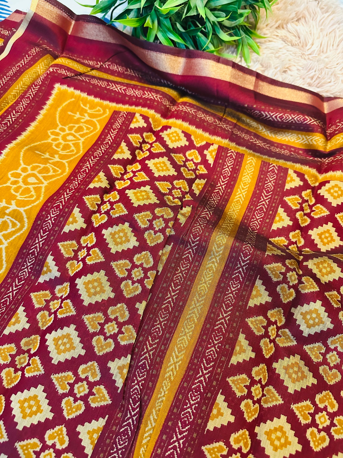 Mustard Maheshwari Cotton Silk Printed Saree with Zari Border