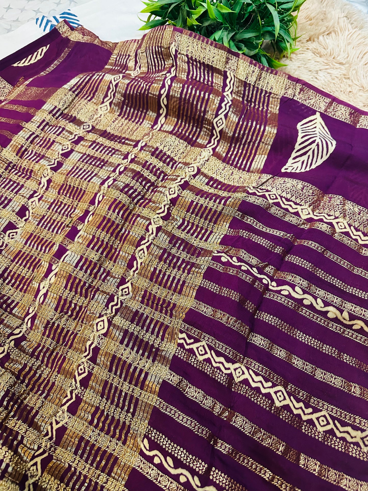 Wine Printed Pure Mul Cotton Saree With Zari Pattern Stripes