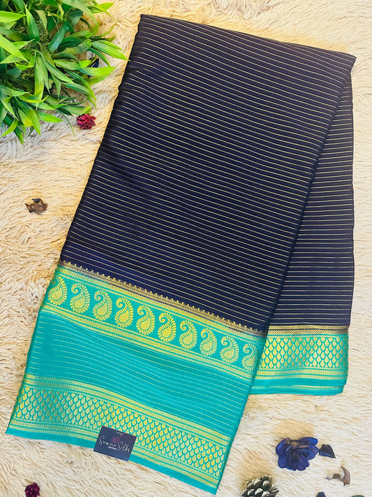 Deep Purple Premium KSIC Mysore Crepe Silk Saree With Mysore Mango Zari Border (Contrast Border)