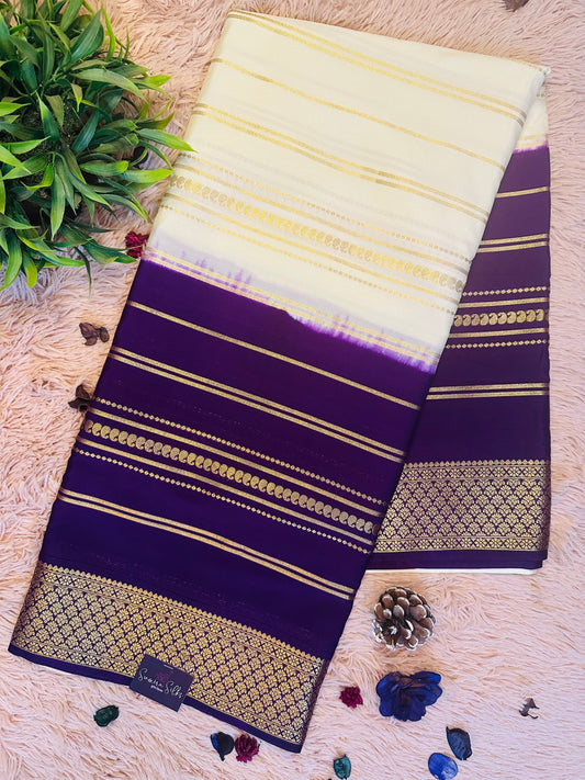 Purple Premium KSIC Mysore Crepe Silk Saree With Zari Stripes (Dual Tone)