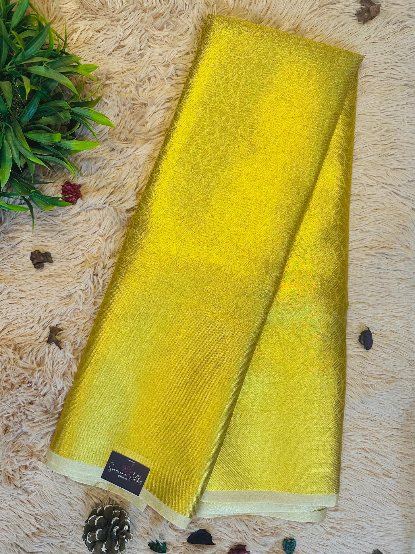 Golden Tissue Silk Saree with Lenin Textured Zari Lines