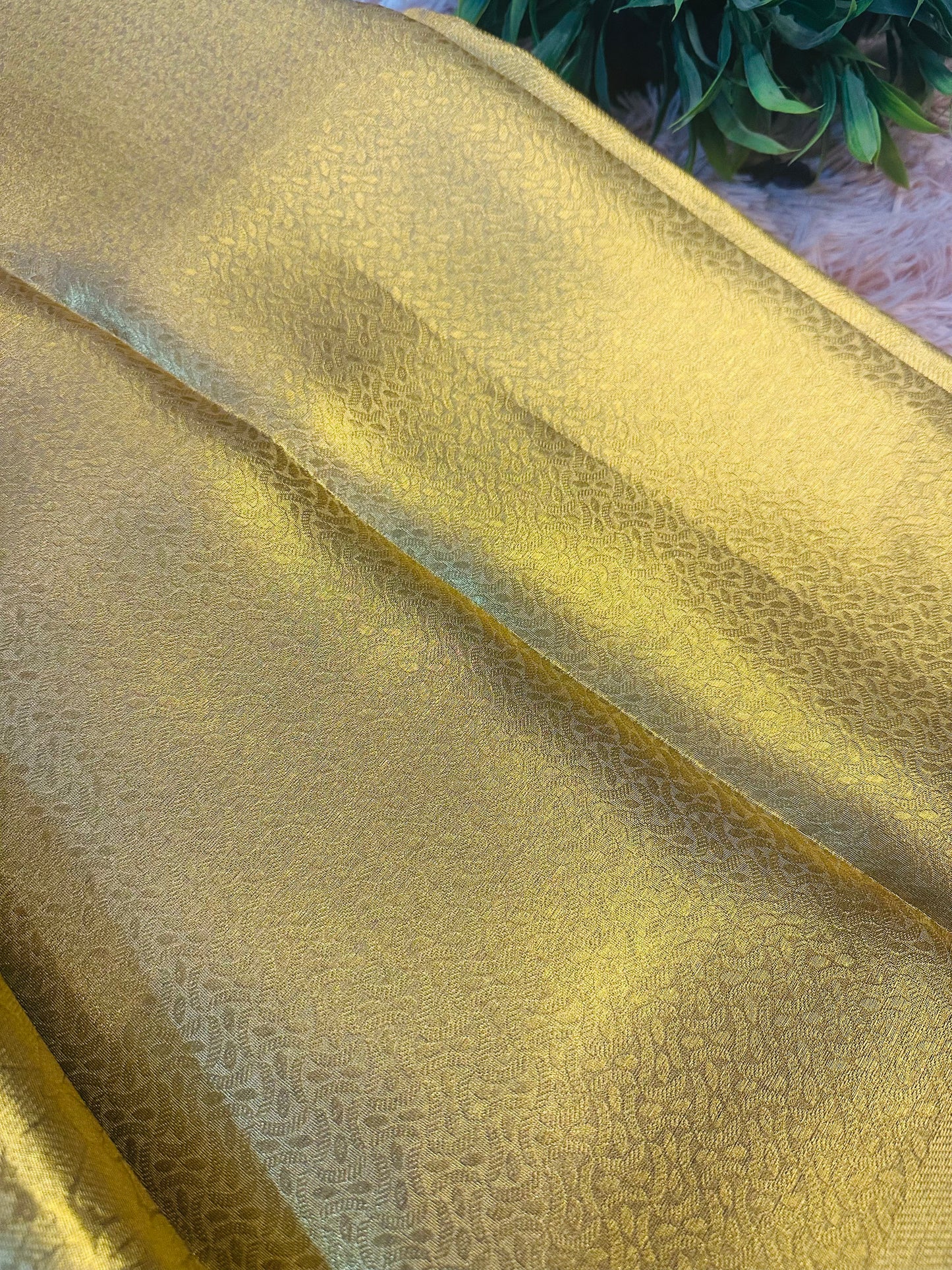 Golden Tissue Silk Saree with Lenin Textured Zari Lines