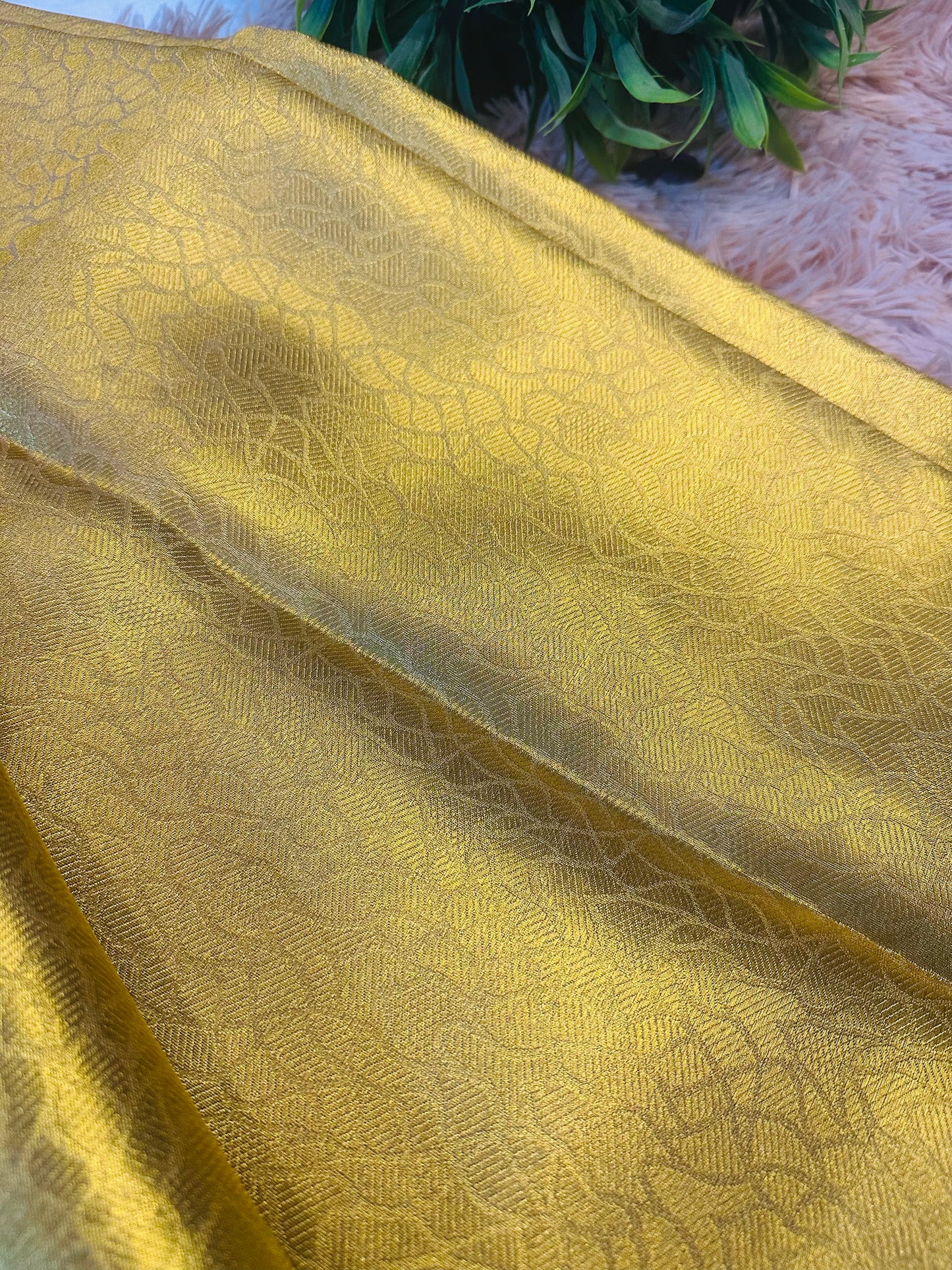 Golden Tissue Silk Saree with Lenin Textured Zari Lines