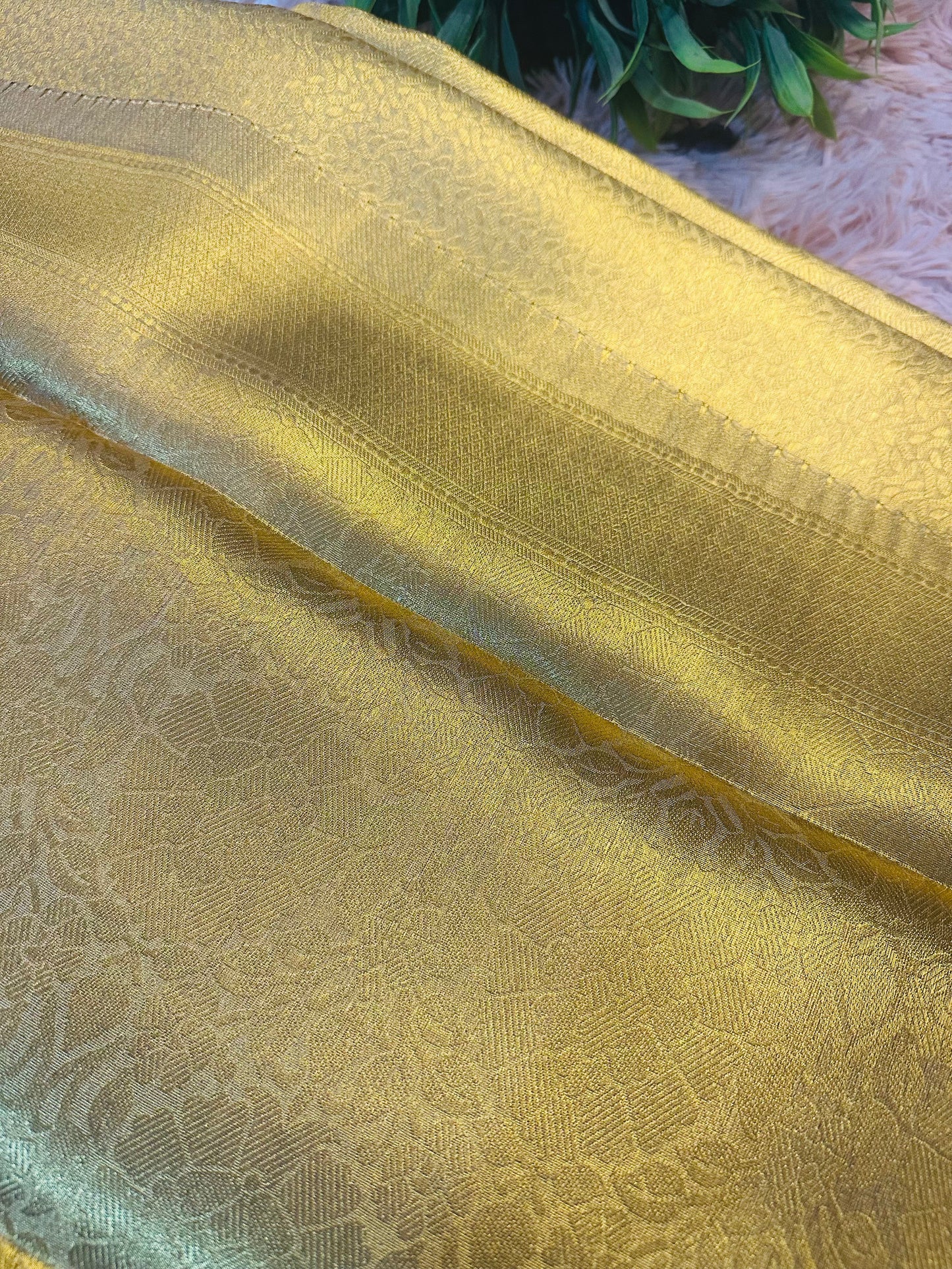 Golden Tissue Silk Saree with Lenin Textured Zari Lines