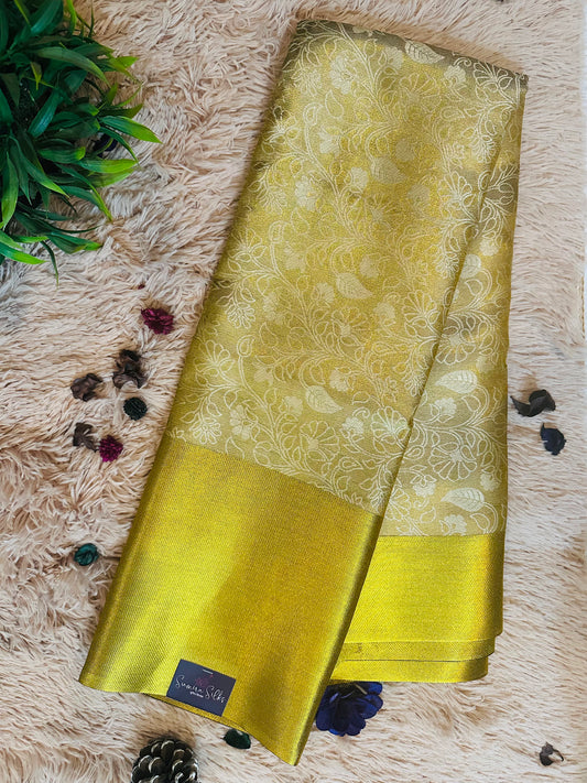 Golden Tissue Silk Saree with Floral Zari Self Design