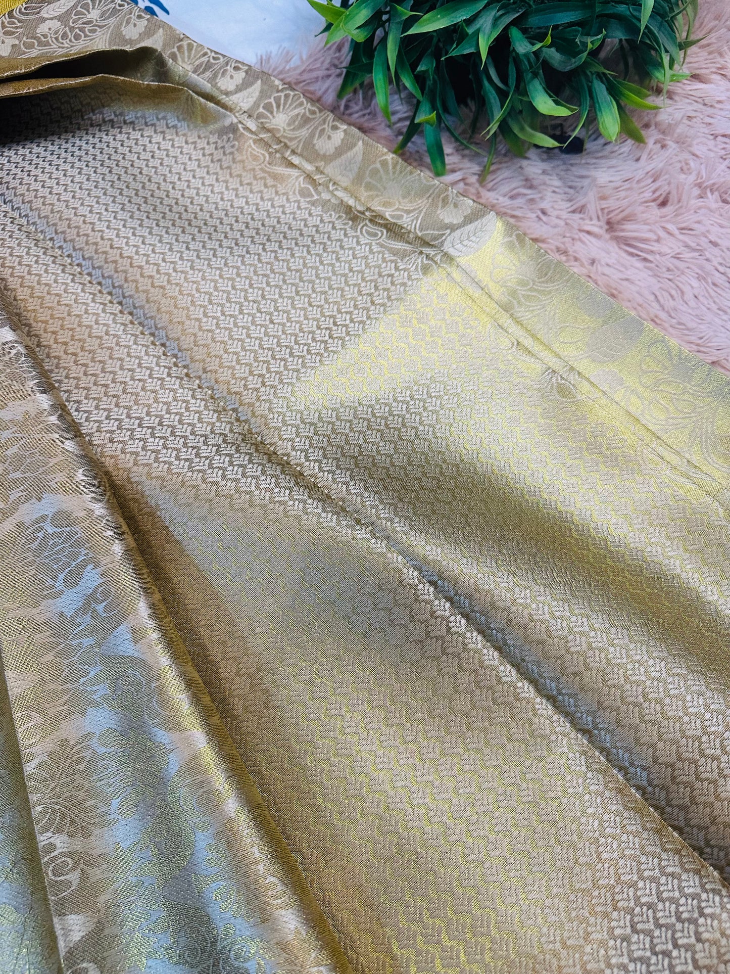 Golden Tissue Silk Saree with Floral Zari Self Design