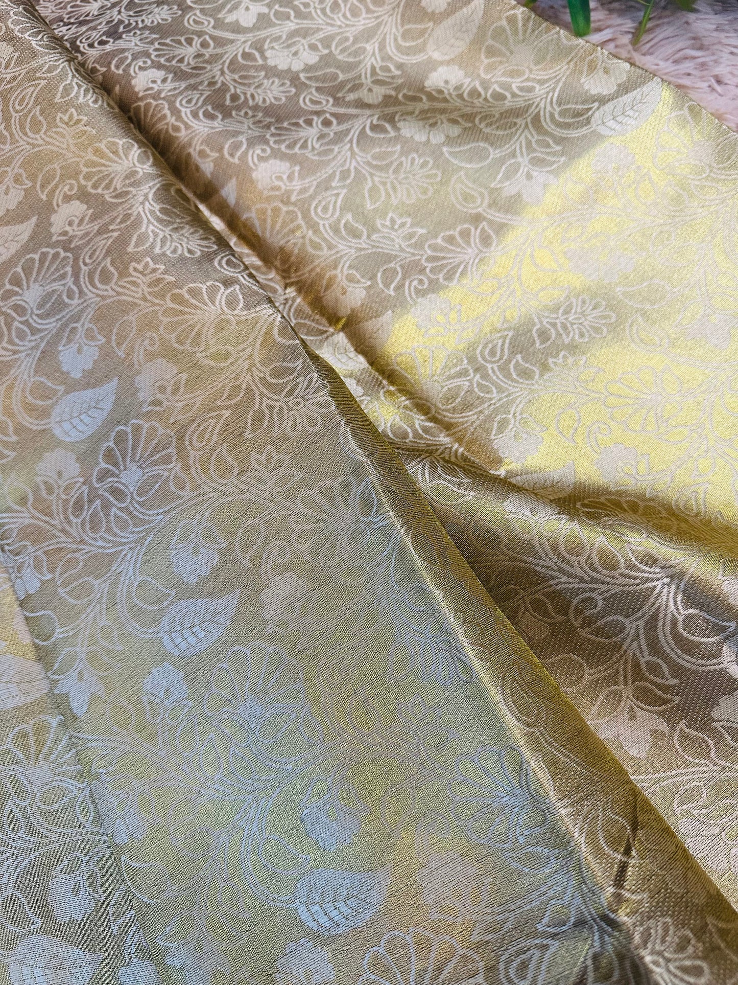 Golden Tissue Silk Saree with Floral Zari Self Design