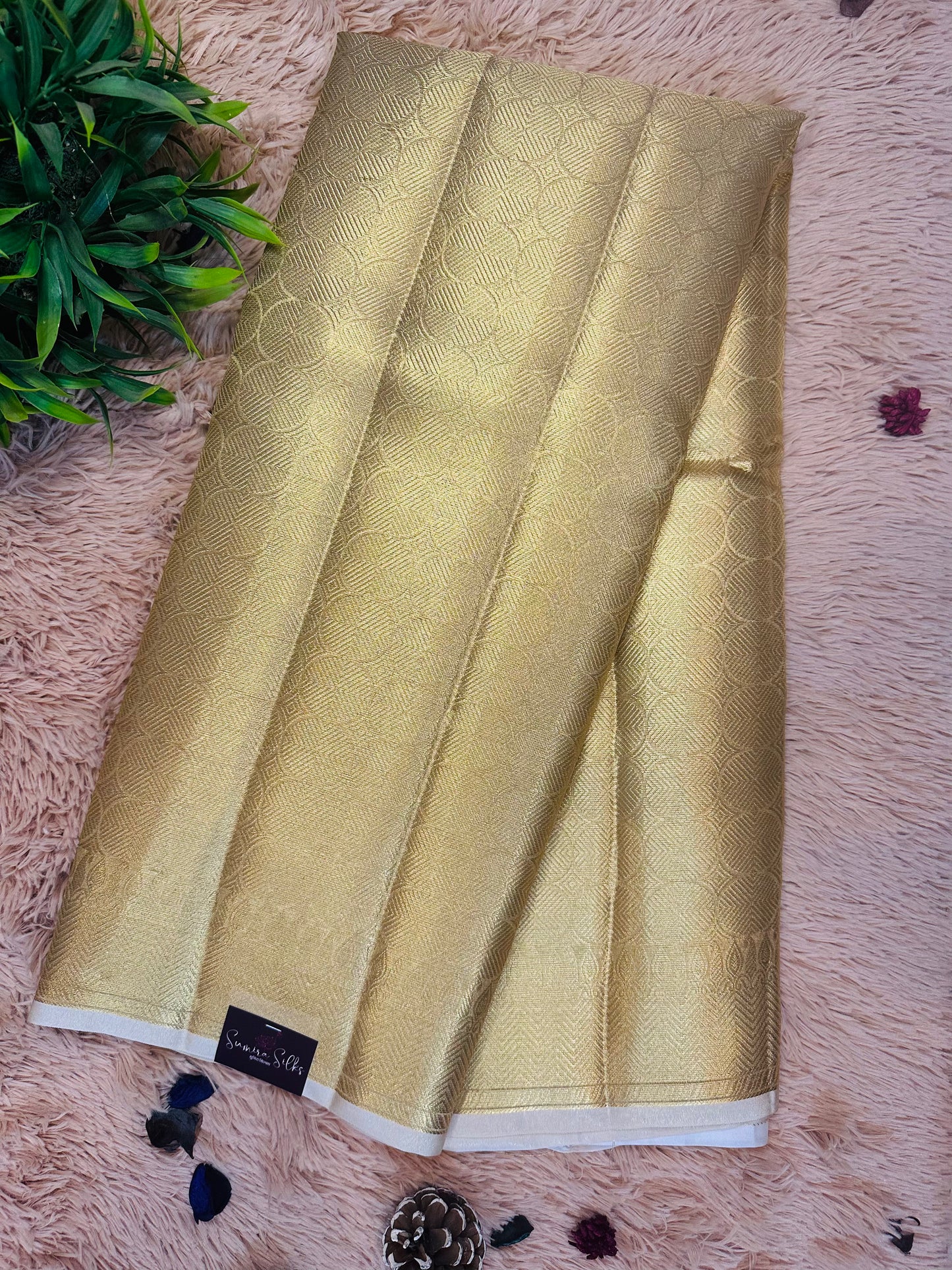 Golden Tissue Silk Saree with Circle Zari Motifs