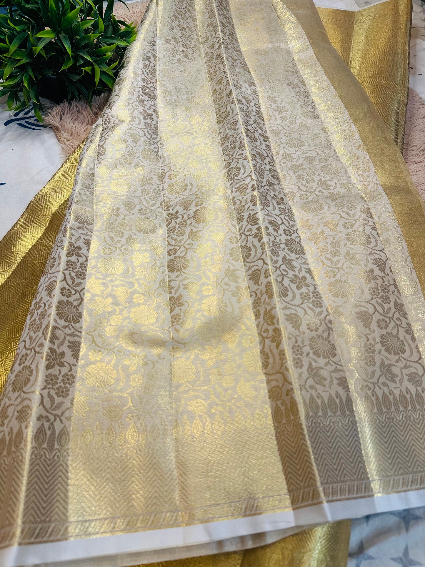 Golden Tissue Silk Saree with Circle Zari Motifs