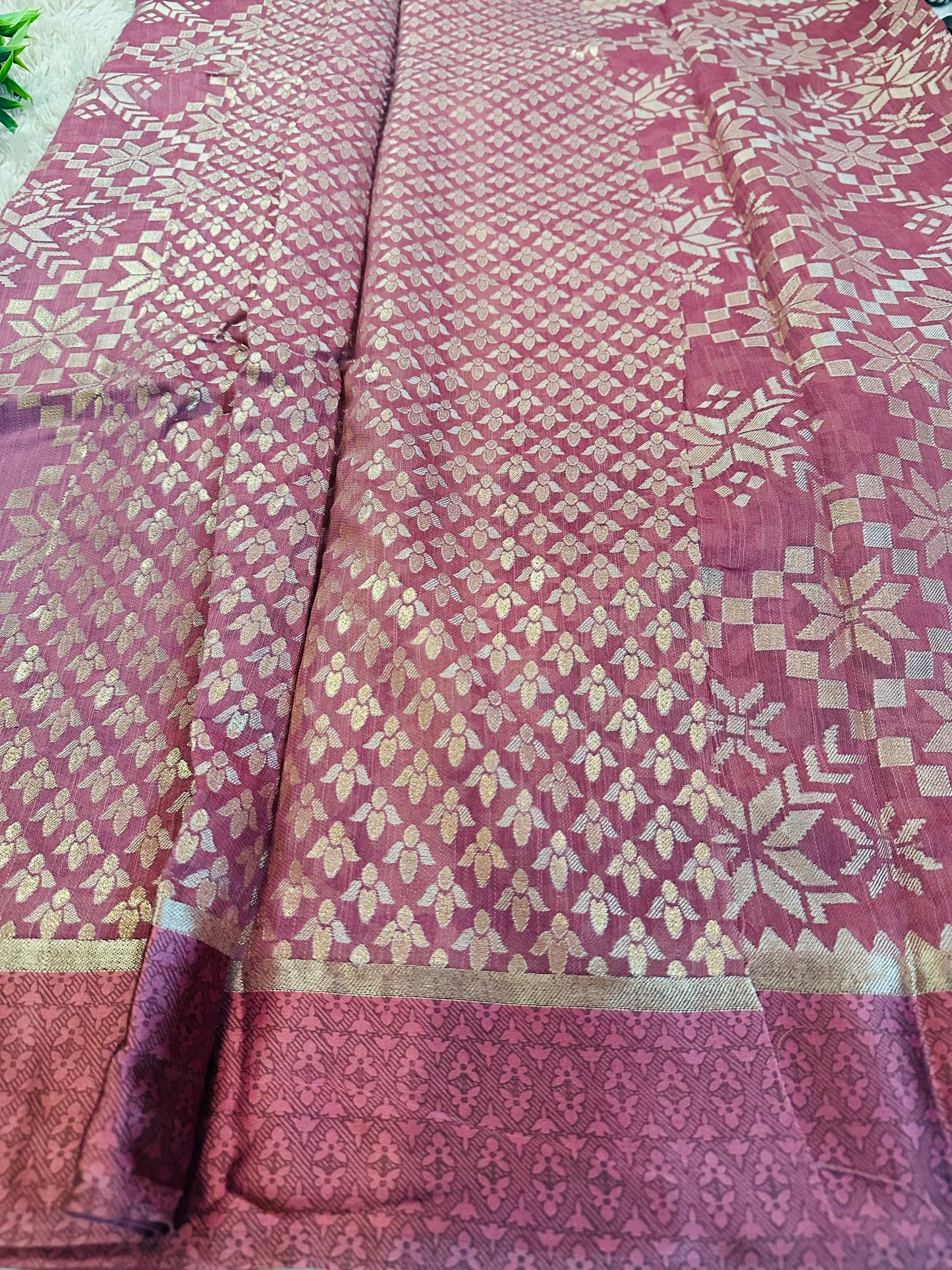 Sweet Pink Brasso Weave Sarees With Satin Border