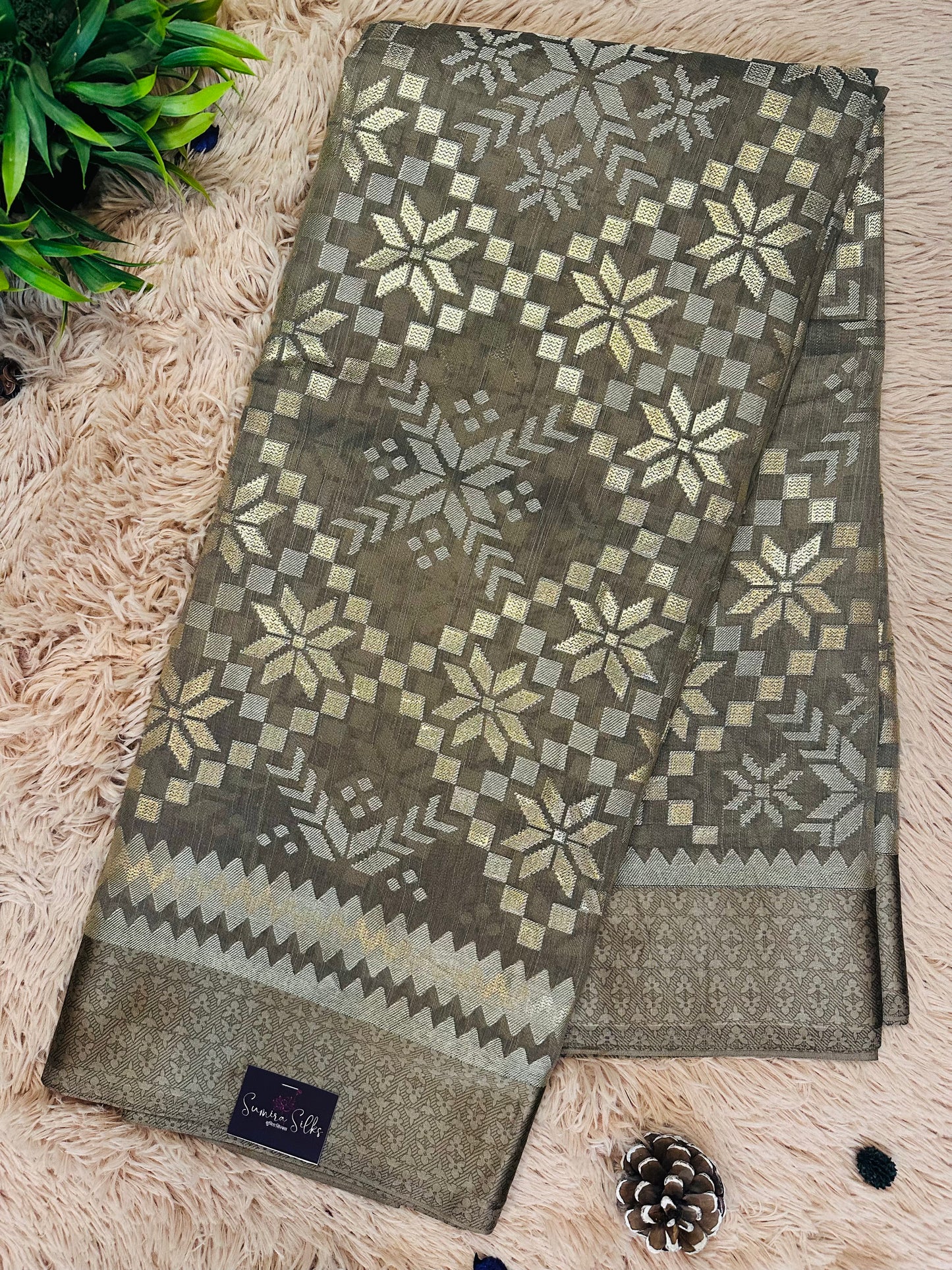 Brown Brasso Weave Sarees With Satin Border