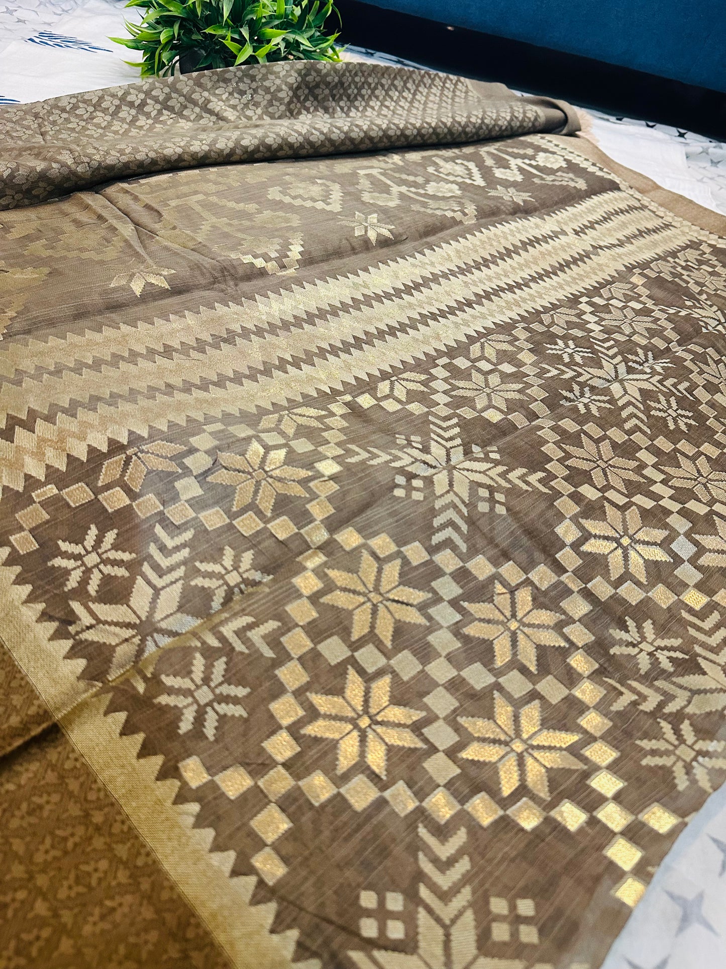 Brown Brasso Weave Sarees With Satin Border