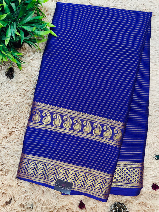 Purple Premium KSIC Mysore Crepe Silk Saree with Mango Border(Zari Stripes)