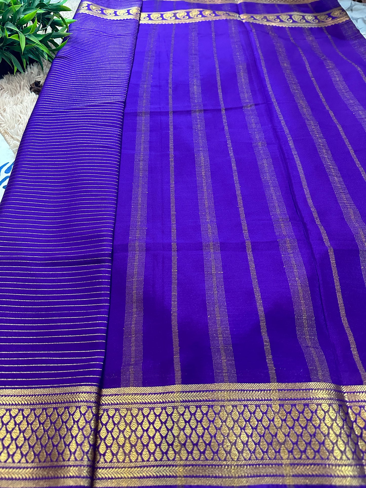 Purple Premium KSIC Mysore Crepe Silk Saree with Mango Border(Zari Stripes)