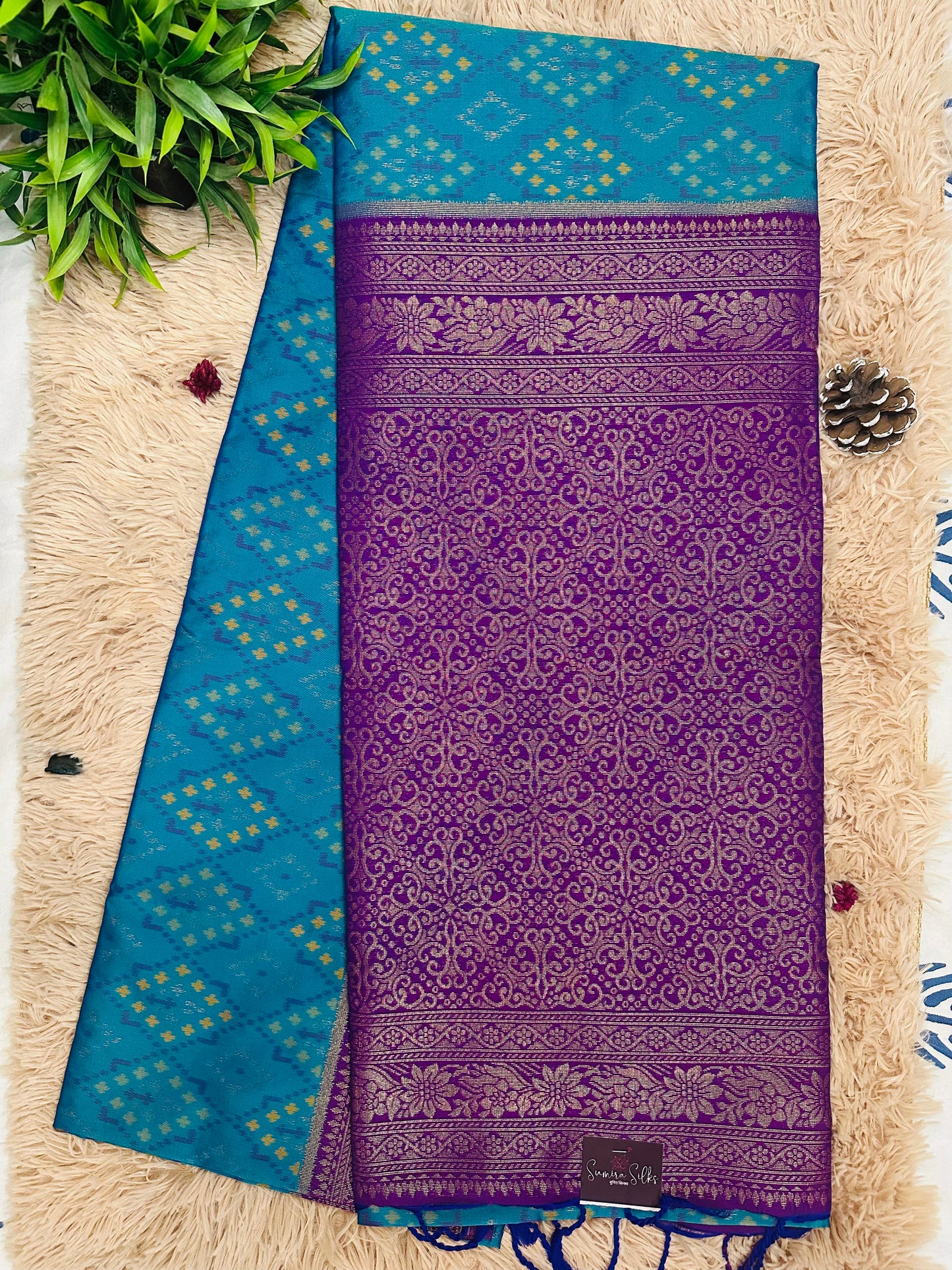 Blue Semi Patola Silk Ikkat Handwoven Saree