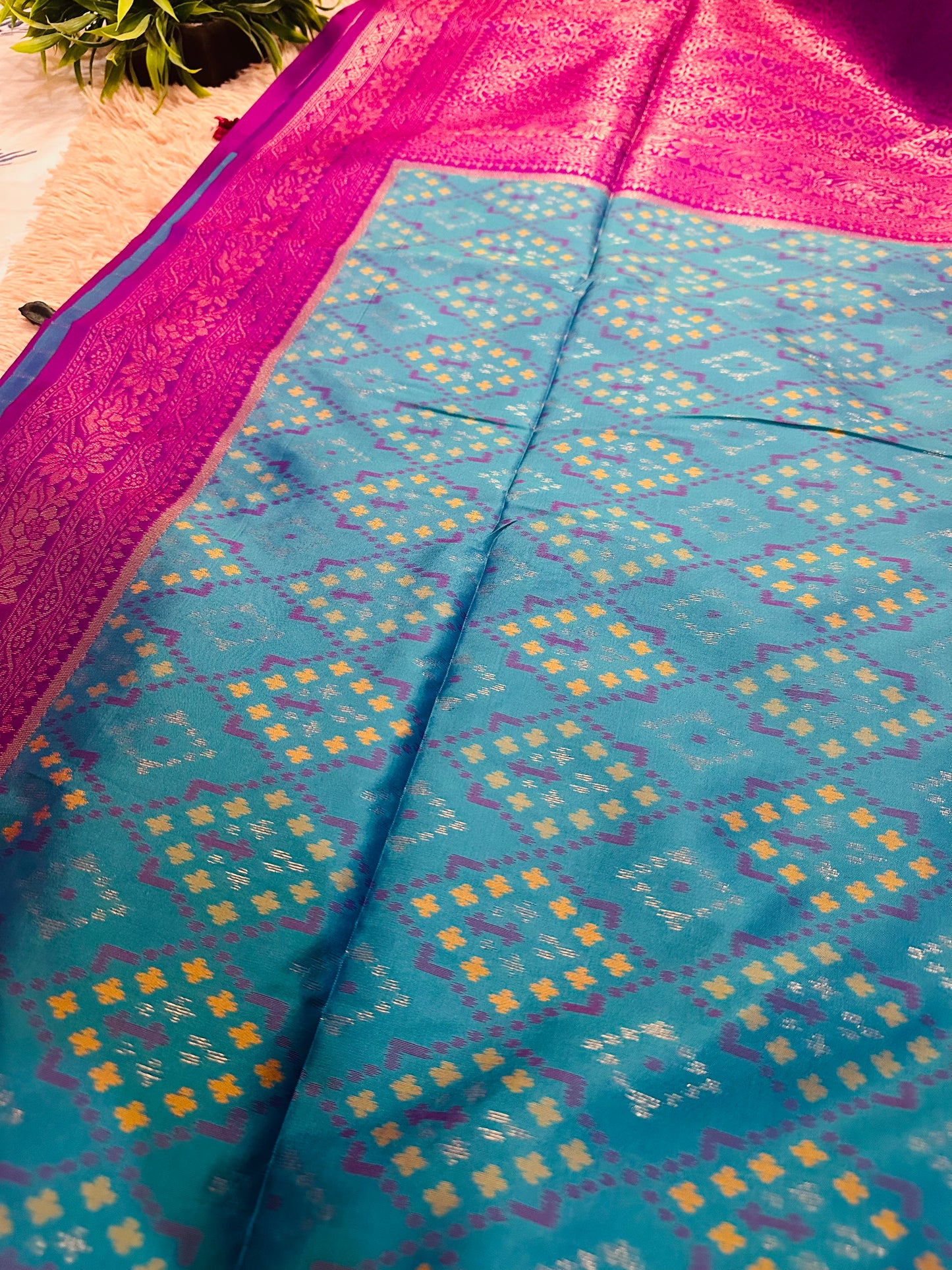 Blue Semi Patola Silk Ikkat Handwoven Saree