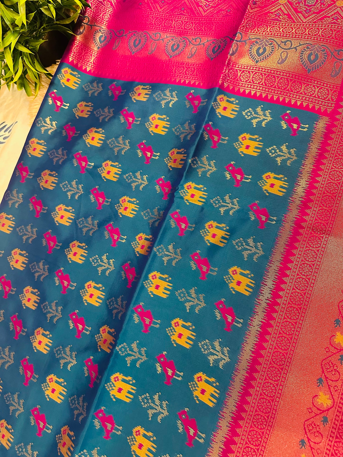 Blue Semi Patola Silk Ikkat Handwoven Saree (Bird Motifs)