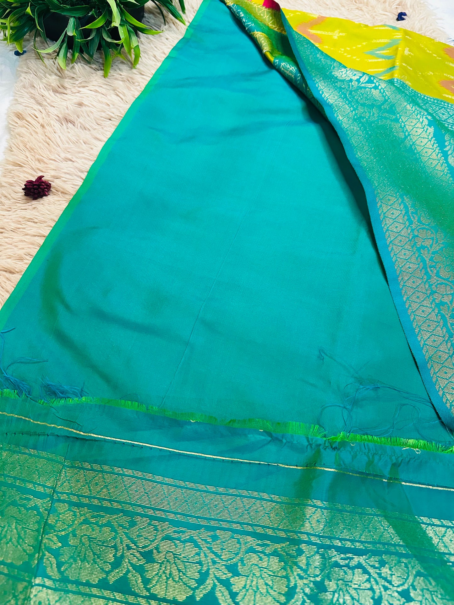 Lime Green Semi Patola Silk Ikkat Handwoven Saree