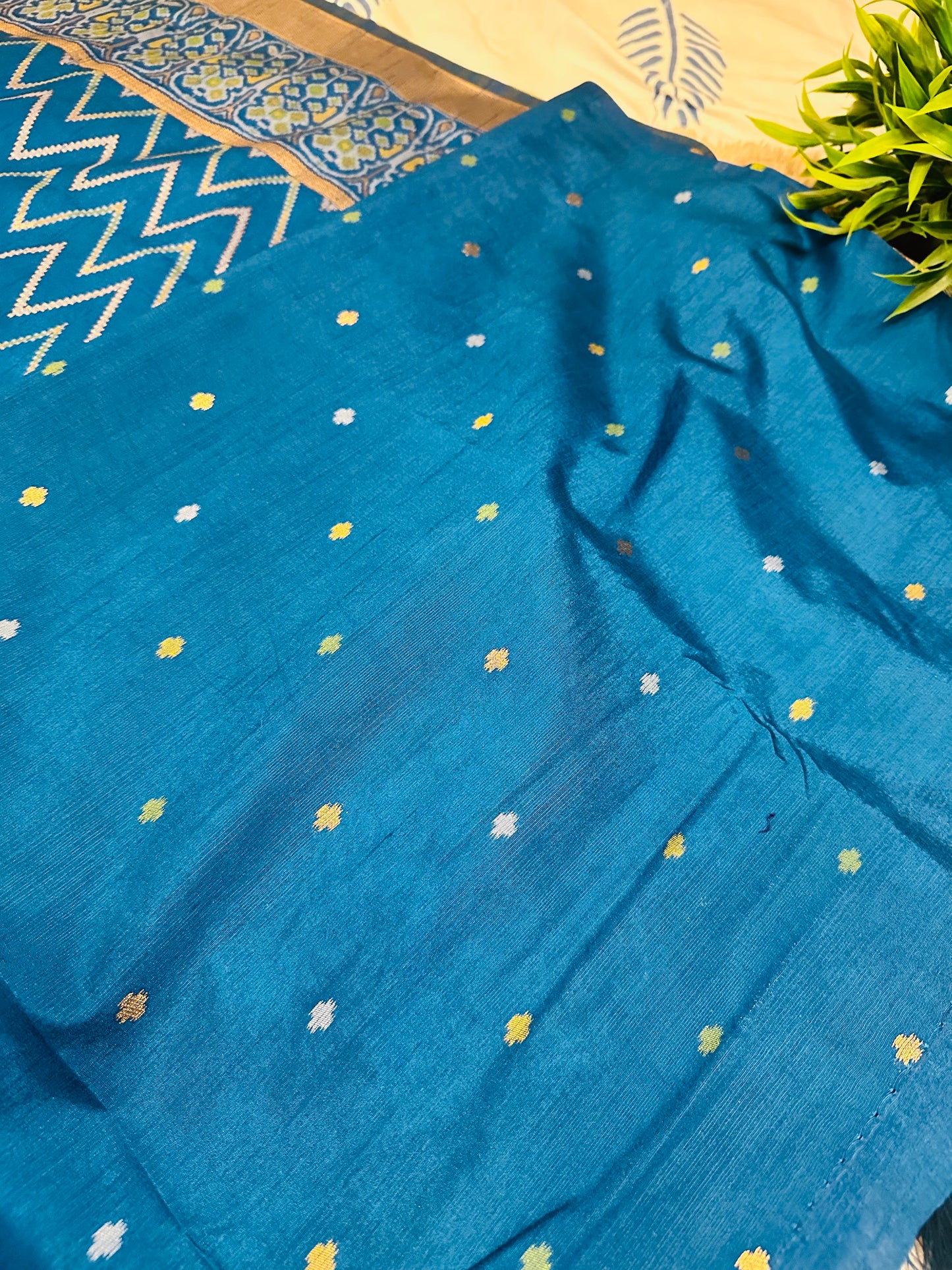 Blue Semi Patola Tussar Silk Handwoven Saree