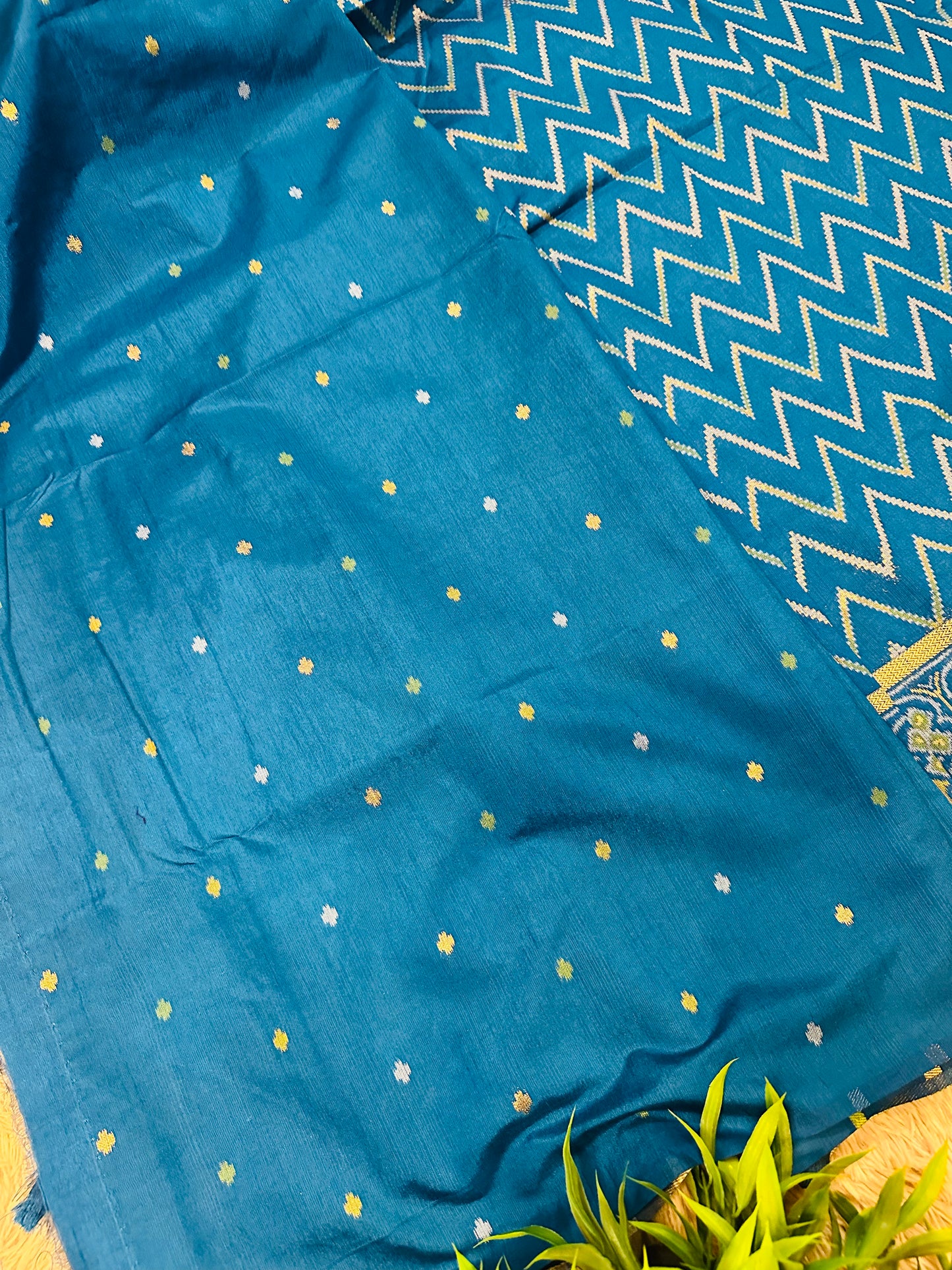 Blue Semi Patola Tussar Silk Handwoven Saree