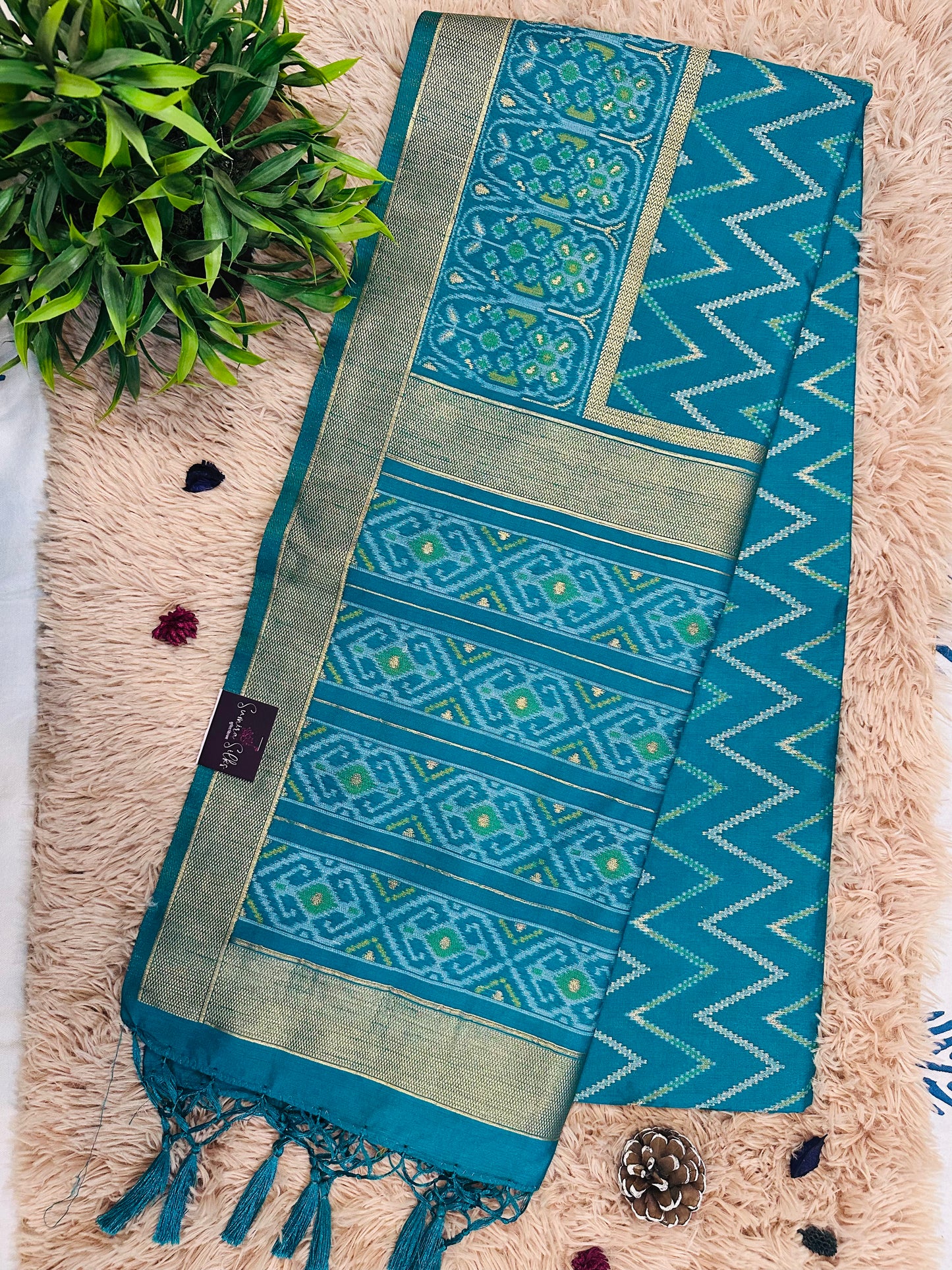 Sky Blue Semi Patola Tussar Silk Handwoven Saree