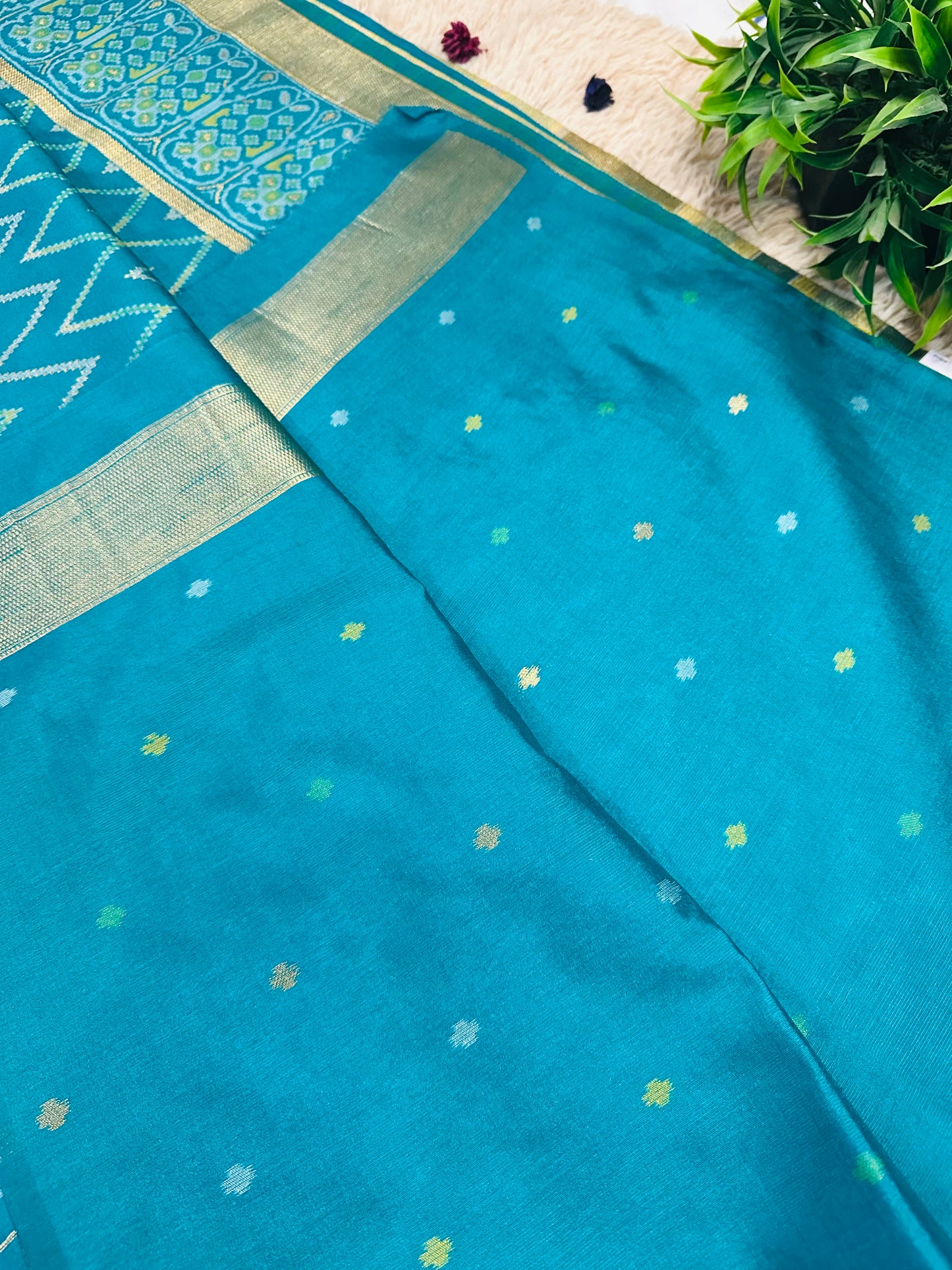 Sky Blue Semi Patola Tussar Silk Handwoven Saree