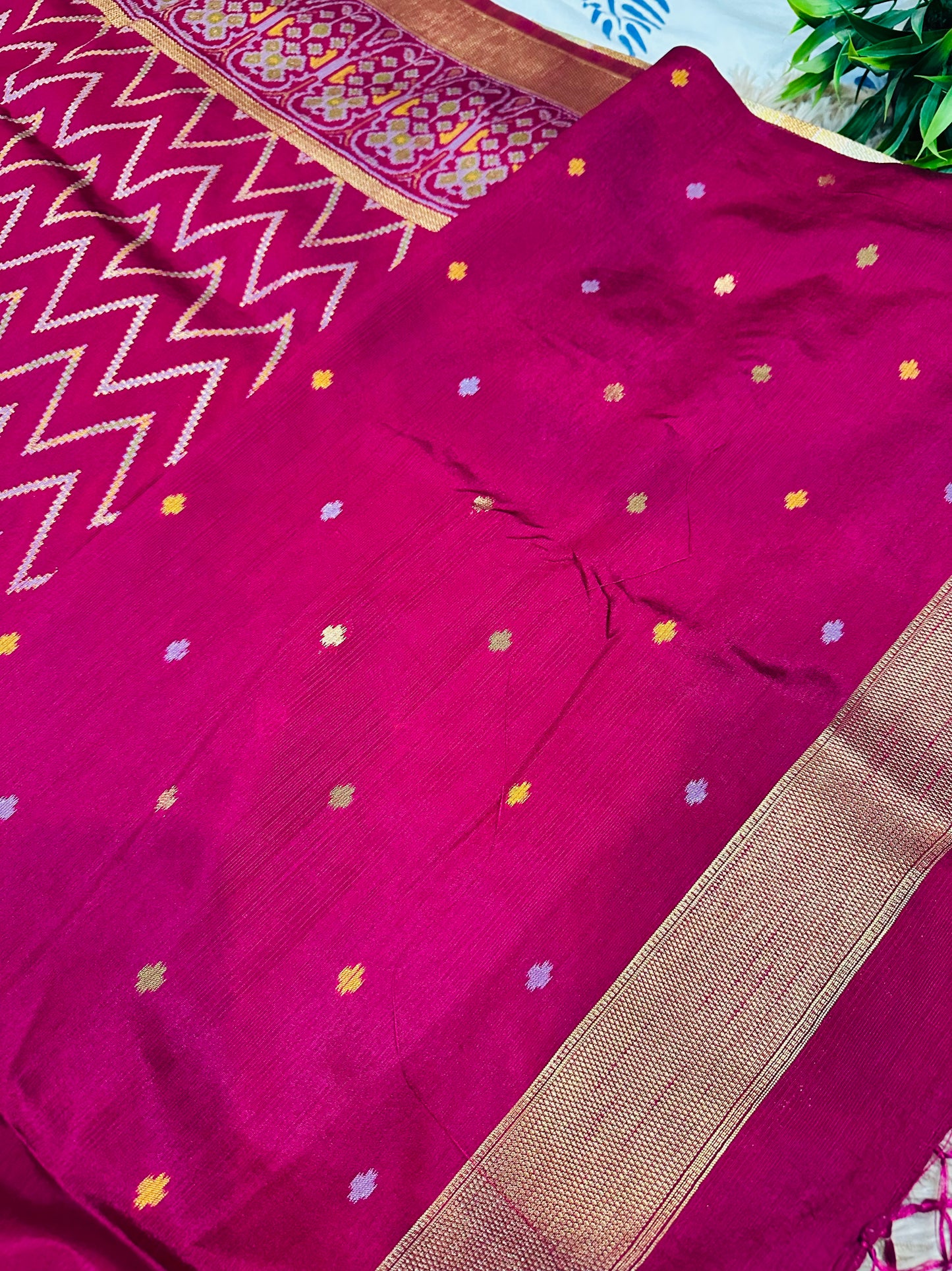 Magenta Pink Semi Patola Tussar Silk Handwoven Saree