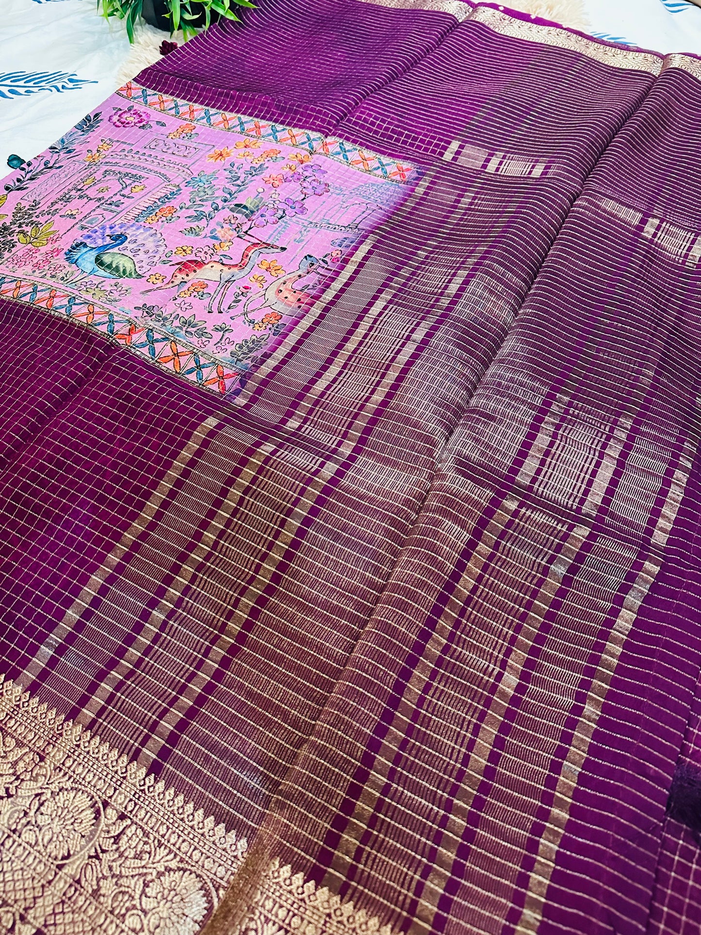 Pink Pure Viscose 3D Printed Saree With Zari Border