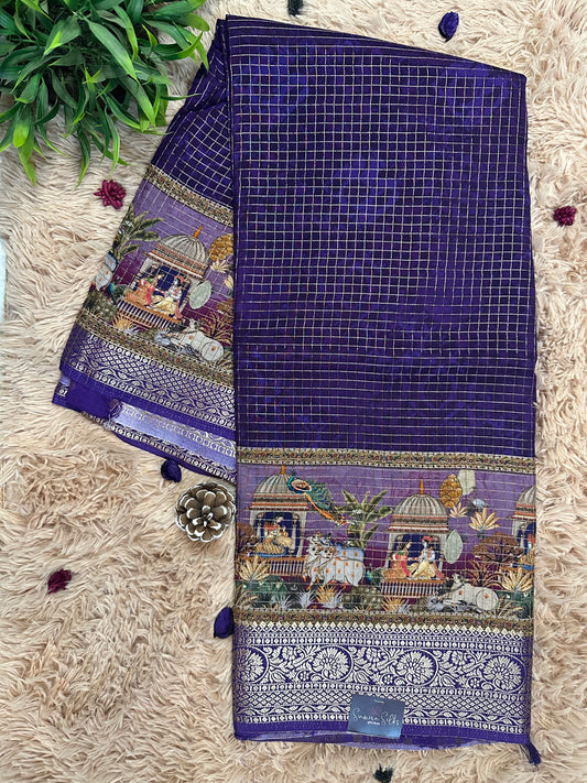 Purple Pure Viscose 3D Printed Saree With Zari Border