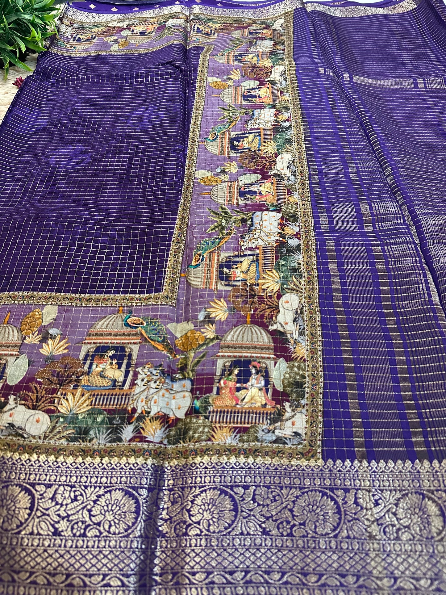 Purple Pure Viscose 3D Printed Saree With Zari Border