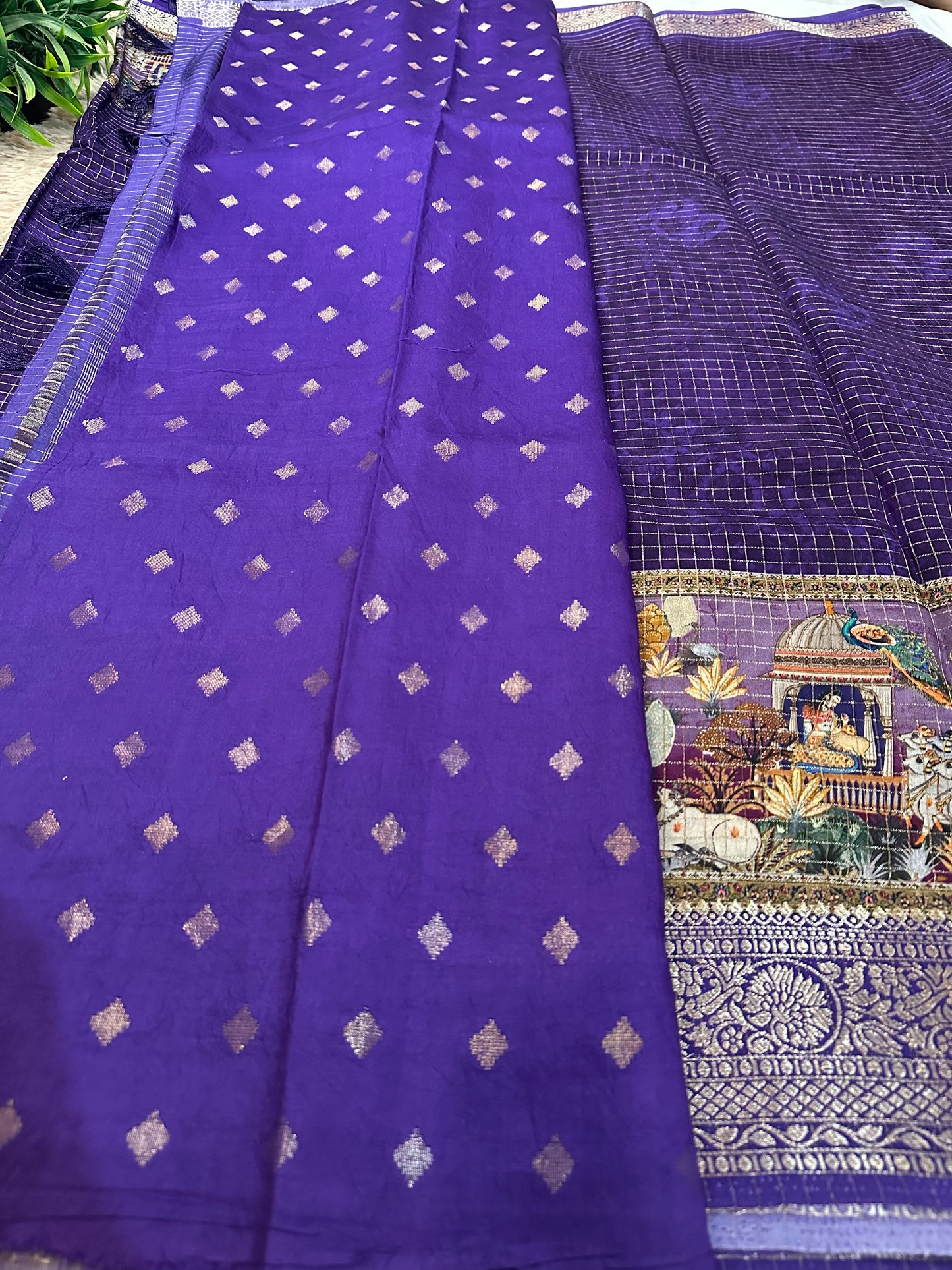 Purple Pure Viscose 3D Printed Saree With Zari Border