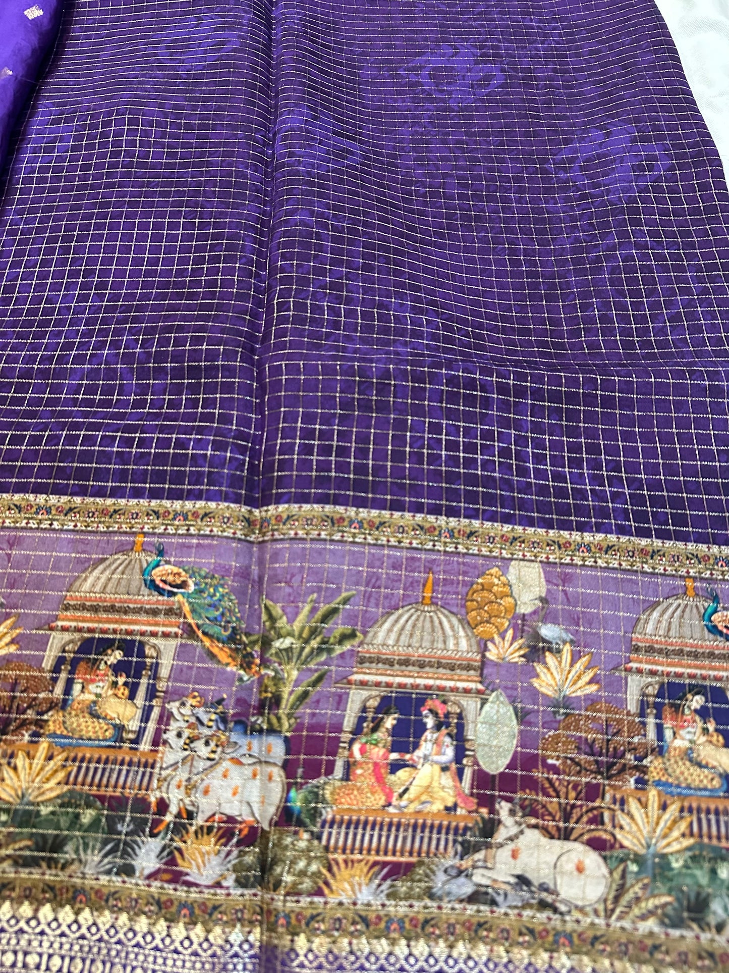 Purple Pure Viscose 3D Printed Saree With Zari Border