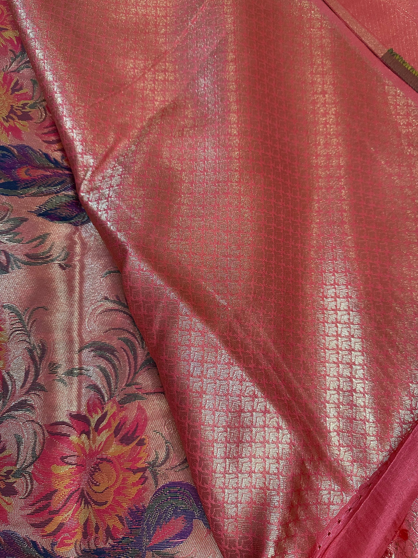 Scarlet Red Tissue Silk Peacock and Floral Handwoven Saree