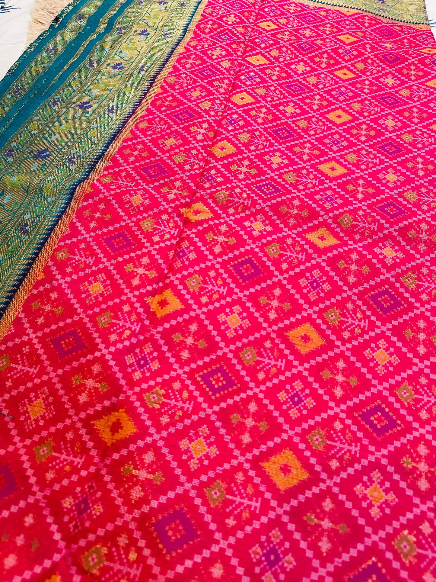 Rani Pink Semi Patola Tussar Silk Handwoven Saree