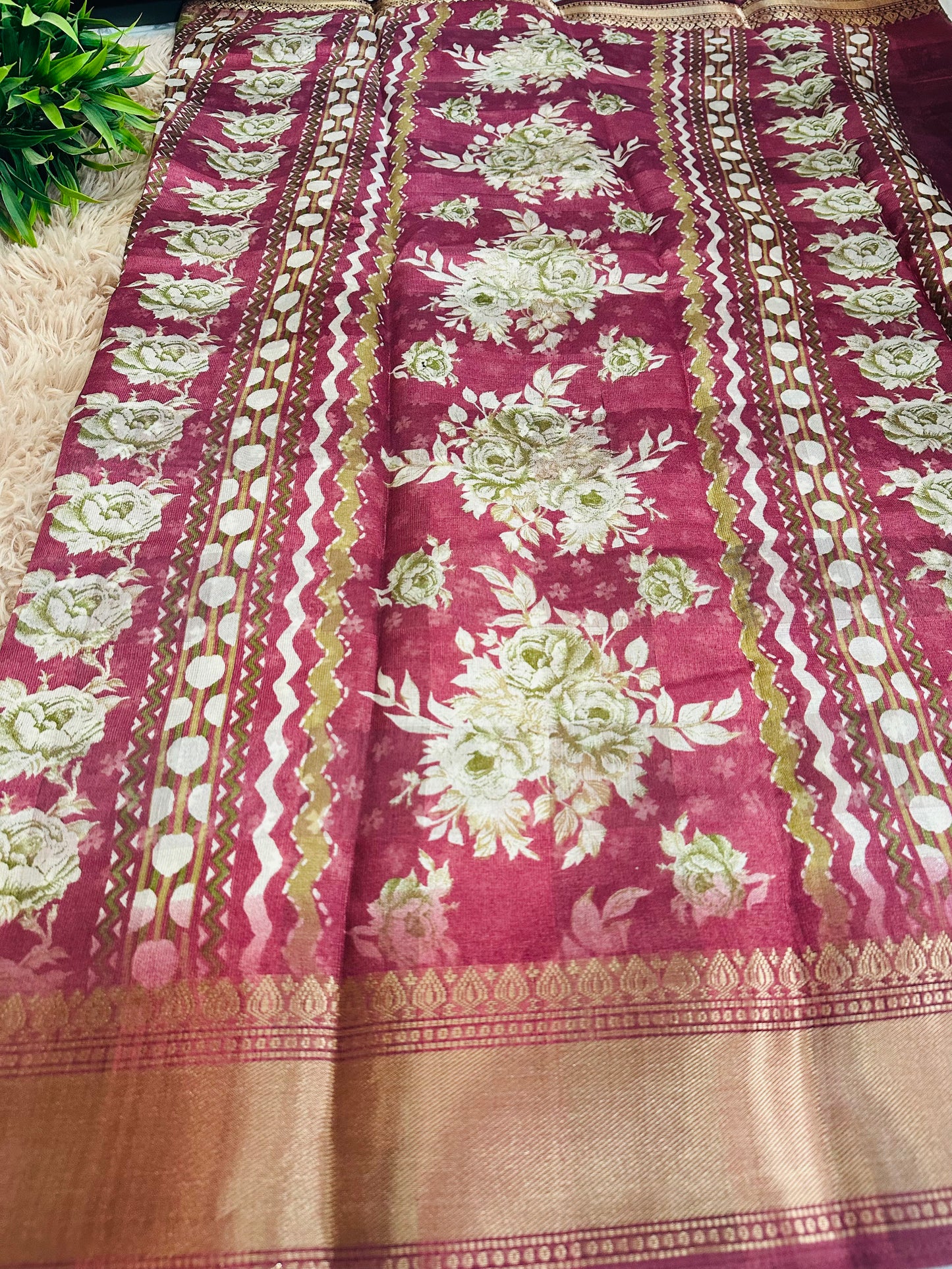 Pista Green Floral Silk Saree with Zari Border