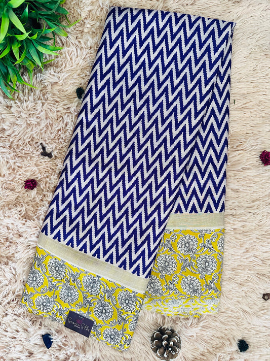 Purple Chirala Cotton Printed Saree with Kalamkari Border