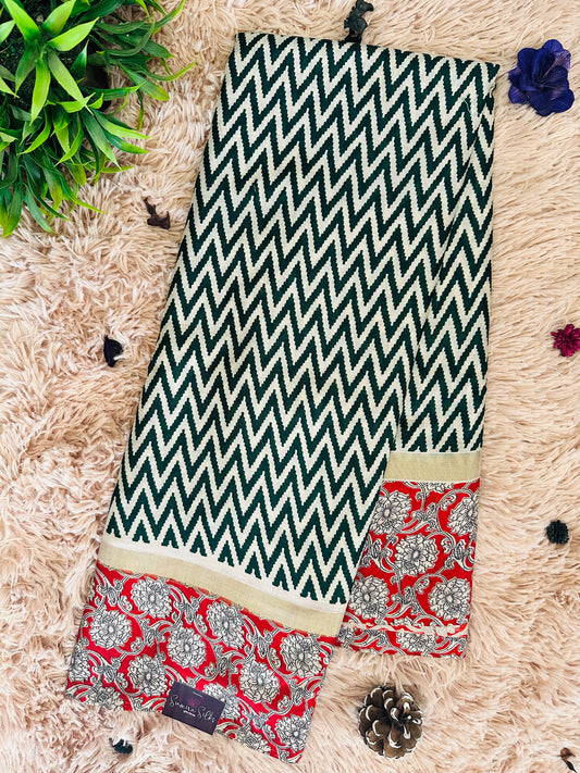 Black Chirala Cotton Printed Saree with Kalamkari Border