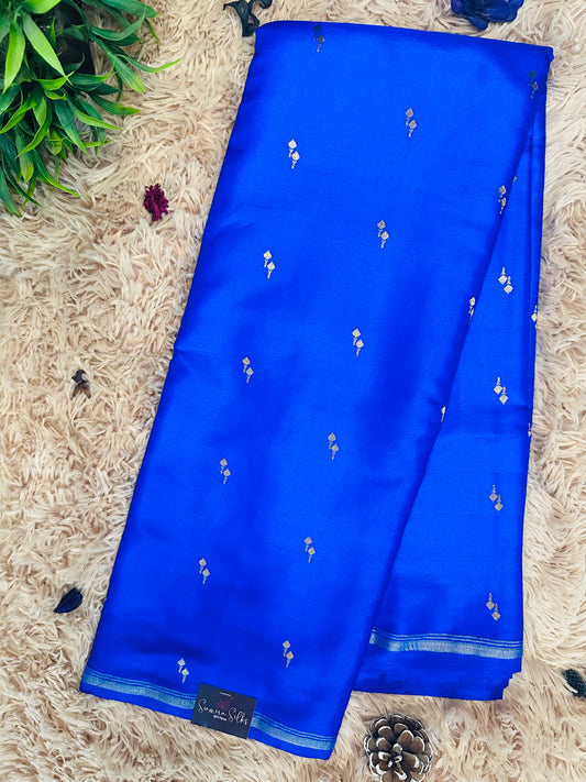 Bright Royal Blue Gajji Silk With Zari Buttis(Motifs) Saree